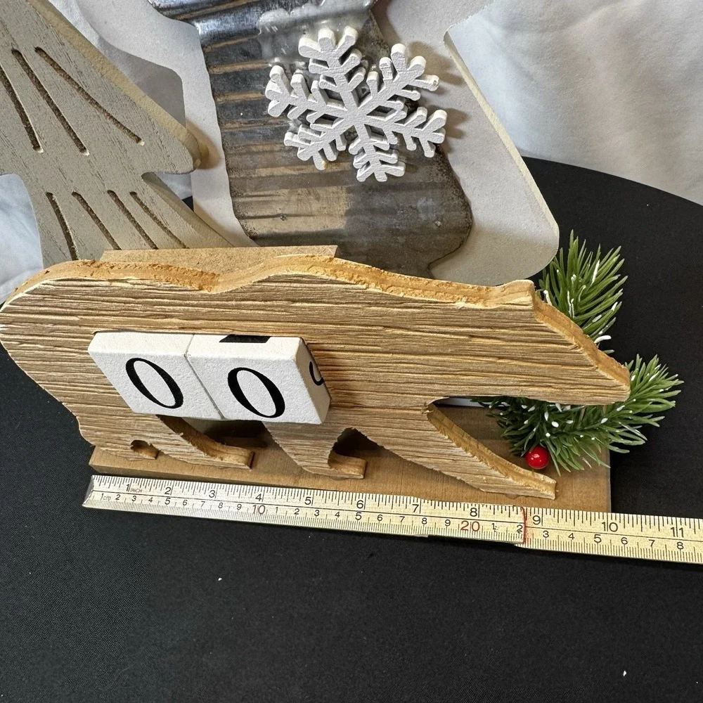 Christmas Tree Advent Countdown Wooden Farmhouse‎ Decor White Bear Rustic